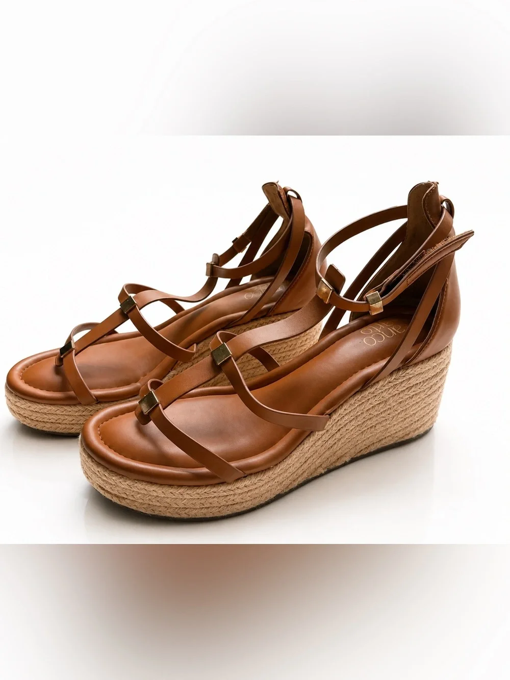 Franco Sarto Tan Wedge Sandals Women’s Size 9 Ankle Strap Velcro Closure